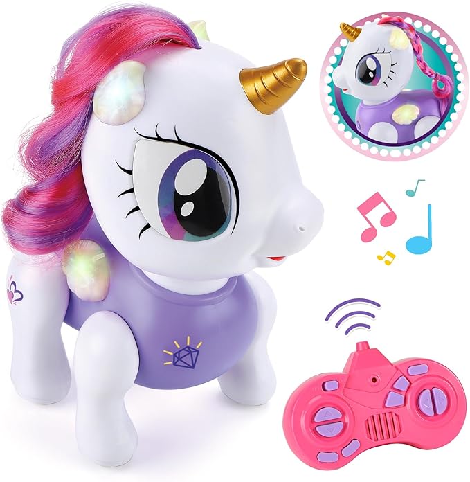 PETNEY Remote Control Robot Pets Toys for Ages 5-7，Interactive Voice Control，Rechargeable & Recordable，Touch Sensing，STEM Toy Program Treats, Walking, Dancing Robot Toys for Girls (Purple)