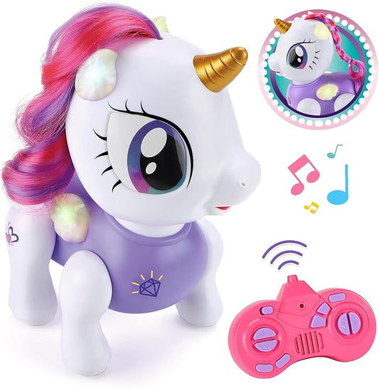 PETNEY Remote Control Robot Pets Toys for Ages 5-7，Interactive Voice Control，Rechargeable & Recordable，Touch Sensing，STEM Toy Program Treats, Walking, Dancing Robot Toys for Girls (Purple)