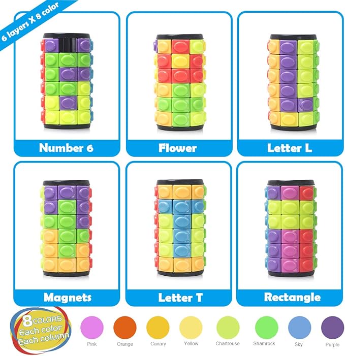 R.Y.TOYS Rotate and Slide Puzzle-Design Patent,Fidget Toys(Restore Order/Create Patterns) 8 Colors,6 Layers-Detach Piece for Quick Play,Brain Teaser,Sensory Toys,Birthday Gifts,Easter Basket Stuffers