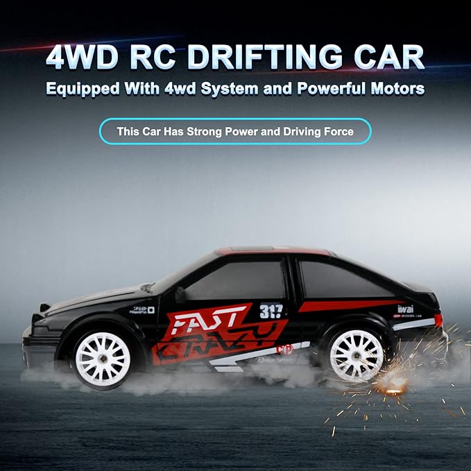 RC Drift Car Remote Control Car 2.4GHz 1:24 Scale 4WD 15KM/H High Speed Model Vehicle LED Lights Drifting Tire Racing Sport Toy for Adult Boys Girls Kids Gift 2Pcs Rechargeable Batterie