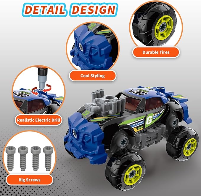 Pup Go 3-in-1 Take Apart Car for Boys with Electric Drill, 43Pcs Construction Toy Truck, Build Your Own Car with Play Tools, Ideal STEM Present for Kids Children Ages 3 4 5 6 7 Year Black