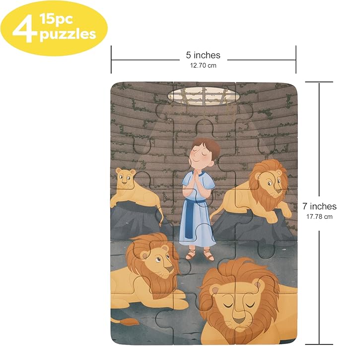 4-in-1 Wooden Puzzles in Box (15 pcs Each) | Religious Gifts for Kids | Christian Gifts for Kids | Noah's Ark | Religious Graduation Gift | Bible Stories Puzzles (Old Testament)