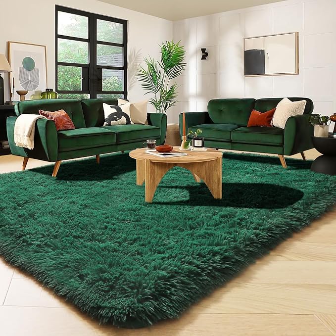Amdrebio Dark Green Large Living Room Rugs 6x9, Large Fluffy Area Rug for Bedroom, Soft Fuzzy Shag Rug for Kids Playroom, Thick Big Modern Rugs for Living Room Decor, Plush Cool Deep Green Carpet