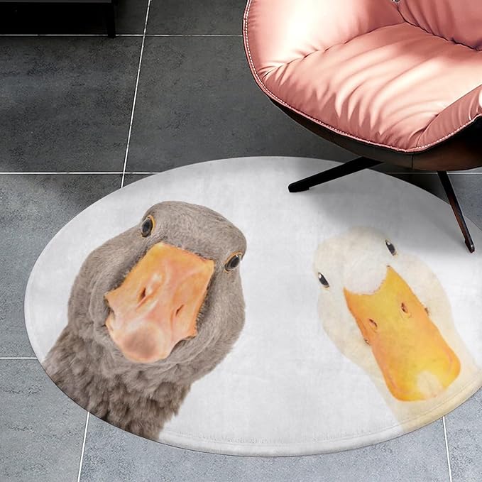 Funny Goose and Duck 3Ft Round Rug Non-Slip Soft Throw Area Rugs,Floor Carpet Mat for Bedroom Living Room Kitchen