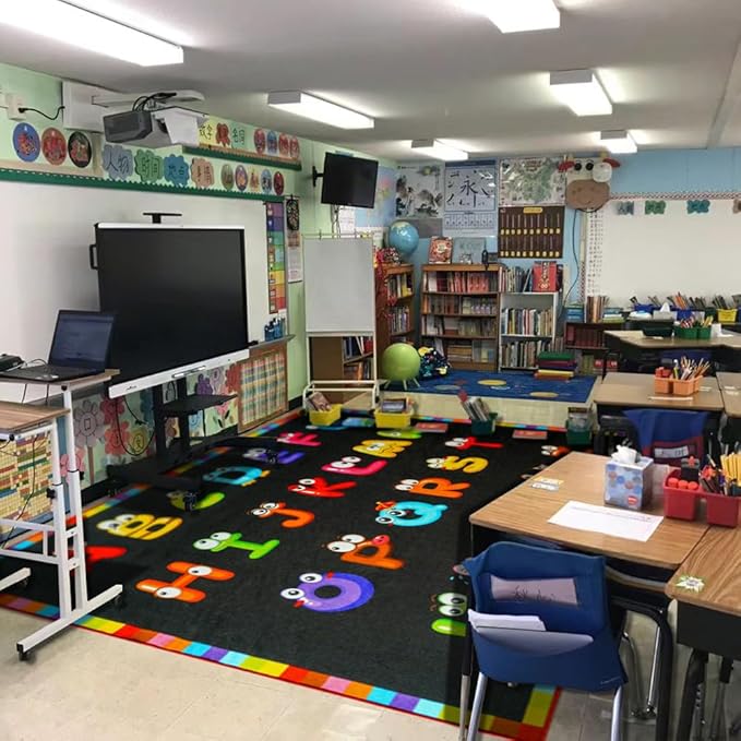 13x10ft ABC Classroom Rug,Extra Large Black Classroom Rugs Elementary, Preschool Rug for Classrooms, Daycare Rugs for Kindergarten, Alphabet Kid Educational Mat