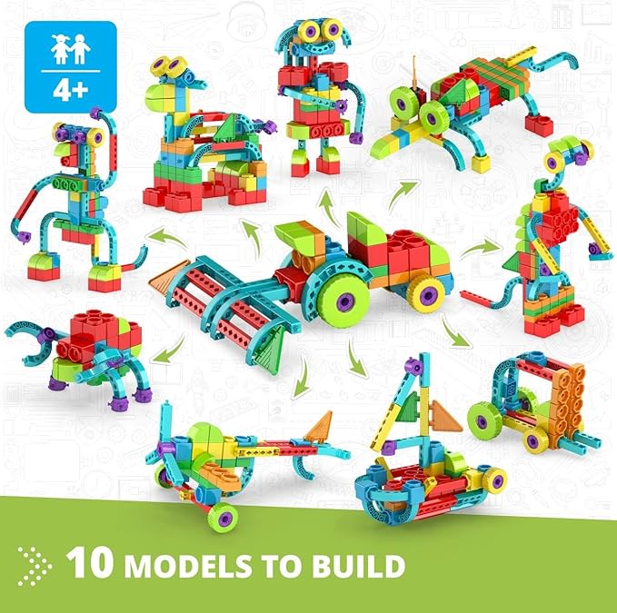 Engino: Qboidz Farm Tractor - 10 Model Brick Building Set, Toy Construction, Coloring-Math Activities, Stack-Click Assembly, STEM Play-Learn, Kids 4+