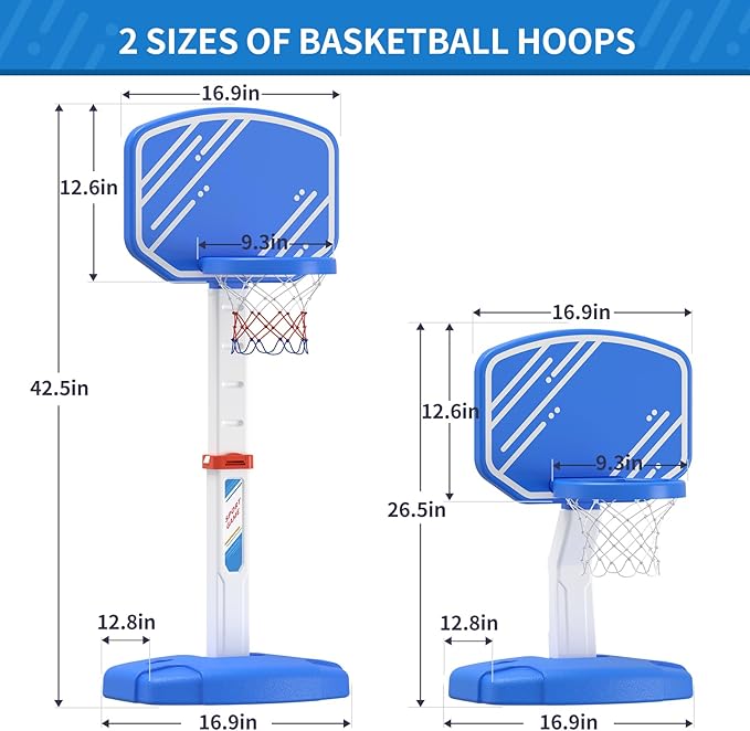 Pool Basketball Game, Toddler Hoop with Adjustable Height, Summer Water Games for Kids and Adults