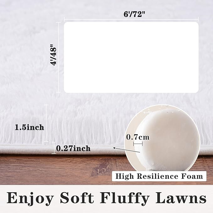 Super Fluffy Area Rug for Bedroom, Modern Shag White Area Rugs, Soft Plush Small Carpet for Kids,Girls Boys and Teens Decorations for Living Room Dorm Nursery Classroom, 8x10 Feet