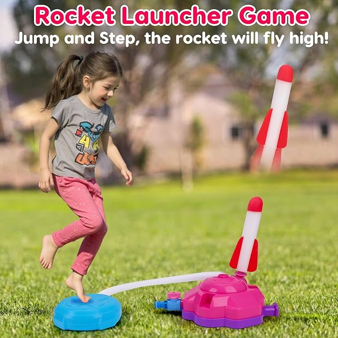 4-in-1 Sprinkler Toys for Kids Water Outdoor Baseball Rocket Launcher Rotating Water Spray Sprinklers Toys Toddler 4-8 8-12 Year Old Summer Backyard Garden Lawn Pool Outside Water Play Game Ages 3-5