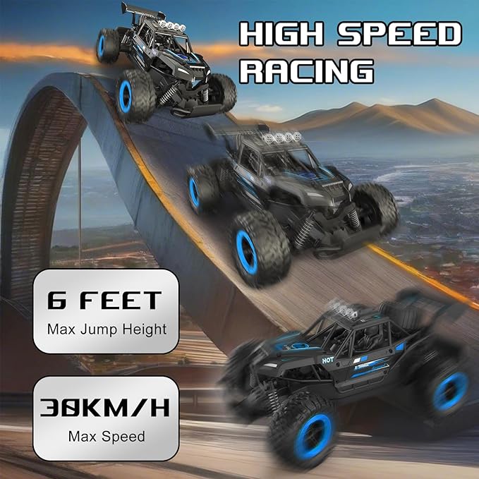 Sjpzwcrl Rechargeable Remote Control Car Toys: RC Cars Kids Toys for Boys, 2.4Ghz RC Tuck, Off Road Monster Truck Toys with Headlights, 30 KM/H RC Crawler Toy Cars GITS for Kids Age 8+