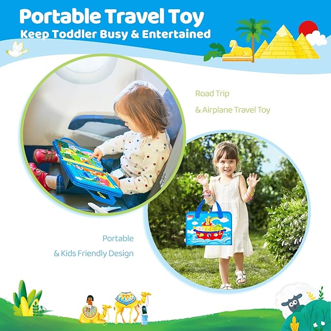 Busy Board Montessori Toys for 3 4 Year Old Boys & Girls Birthday Gifts, Educational Activity Sensory Board Preschool Learning Toys for Toddlers, Travel Toys for Airplane (Noah's Ark)