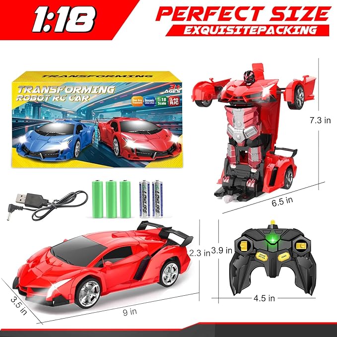 Remote Control Car Toys - Transforming RC Cars for Kids, Transform Toys Car Robot, Gift Kids Toys for 3 4 5 6 7 8 10 12 Years Old Boy, Red
