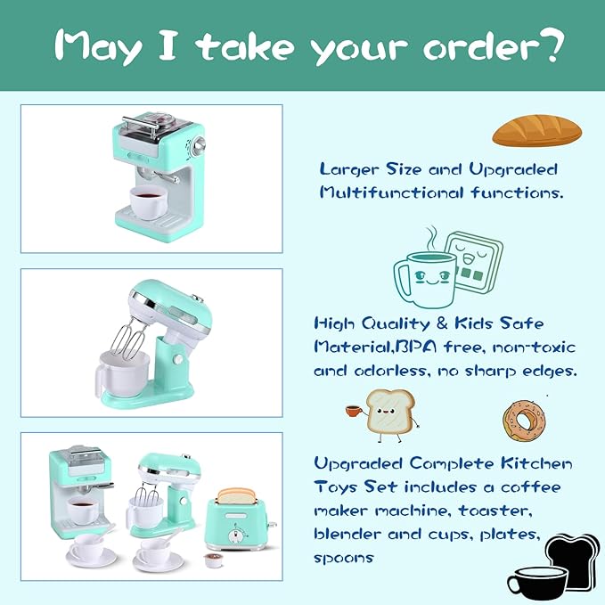 Pretend Play Kitchen Set for Kids Ages 4-8, Toy Kitchen with Realistic Lights and Sounds, Mini Cooking Appliances, Play Food Accessories, Durable Kids Kitchen Toys for Girls & Boys (Green)