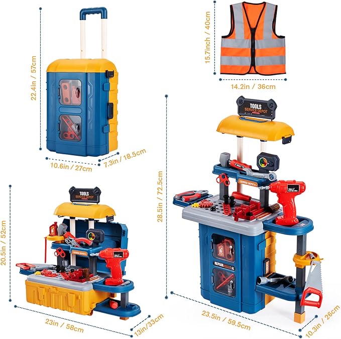 ‌3-in-1 Kids & Toddler Tool Bench with Working Electric Drill - Realistic Construction Toys Learning Set for Ages 2-6, Interactive Workshop Playset for Birthday & Christmas
