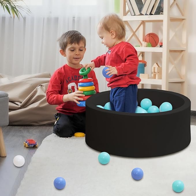 Baby Ball Pit 27.6" Soft Round Memory Foam Ball Pits NOT Included Balls Indoor Outdoor Playpen for Babies Toddlers Kids Great Gift for Girls Boys, Black