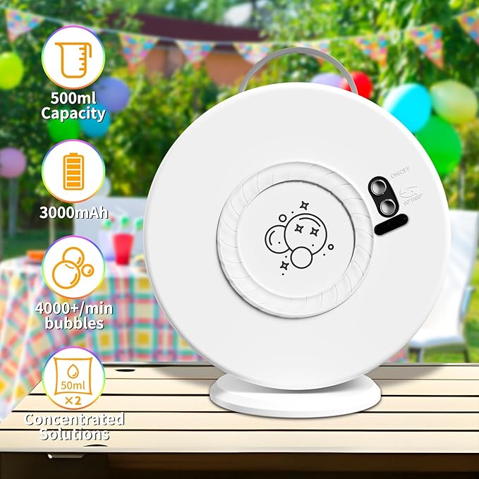 Bubble Machine Automatic LED Lights Bubble Blower for Kids Rechargeable Portable Bubble Maker Auto Rotating 90°/360° Outdoor Birthday Party Wedding (Led White)