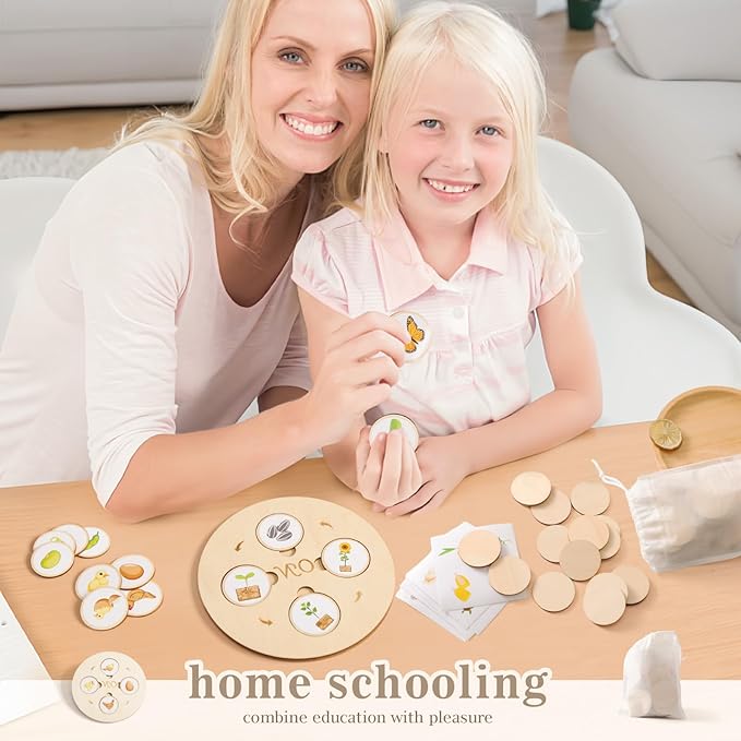 Wooden Life Cycle Tray for Kids - Frogs, Butterflies, Chickens, 40 Pieces - Preschool Learning Activities Puzzle Board, Toddlers Education Kit, Classroom Toys for Boys and Girls