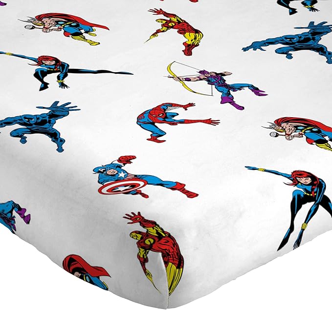 Saturday Park Marvel Comics Avengers Invincible Full Sheet Set - 4 Piece 100% Organic Cotton Sheets - GOTS & Oeko-TEX Certified (Marvel Official)