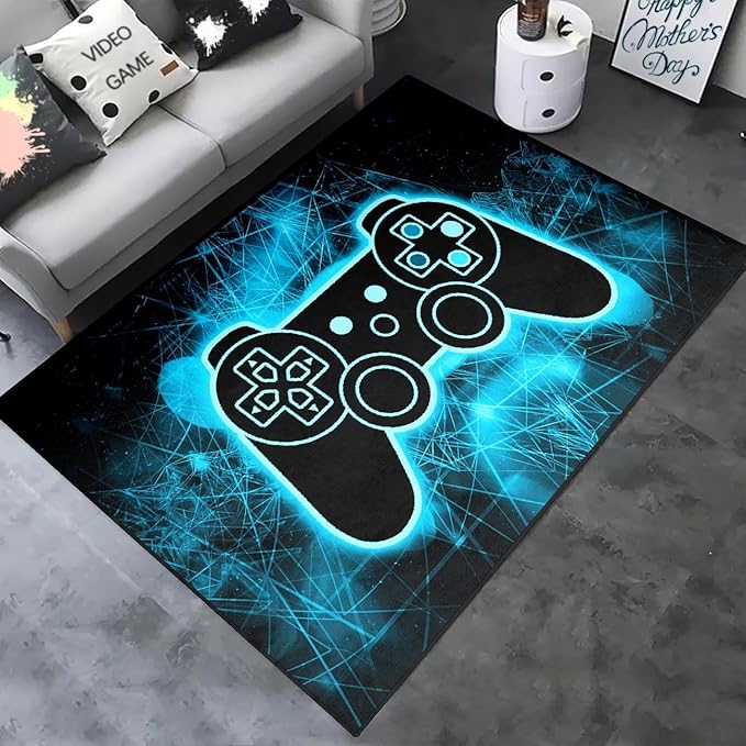 Gaming Video Game Area Rugs for Boys Teens Modern Cool Tech Style Gaming Room Home Decor Gamer Controller Gamepad Pattern Area Rug Floor Carpet Bathroom Mat for Leisure/Living/Bedroom