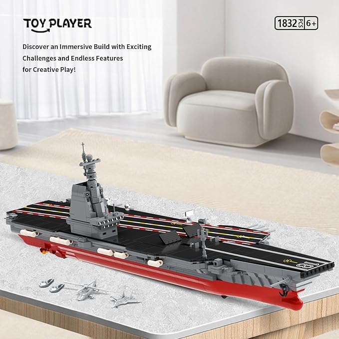 Aircraft Carrier WW2 Military Battleship Building Block Set, Large-SizedCruiser Toy, Military Battle Ship with Helicopter and City Lifeboat, Compatible with Lego Sets for Boys 8-14 & Adults (1514pcs)
