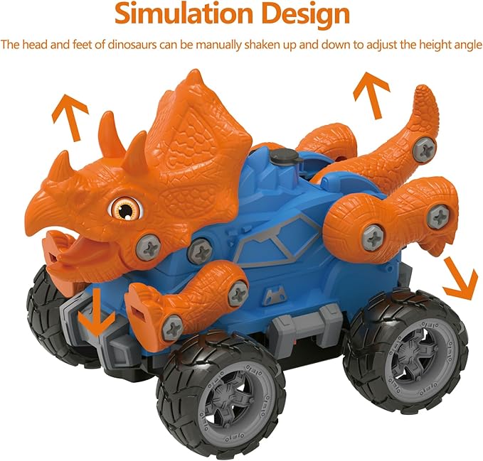 Remote Control Dinosaur Car, Monster Truck 2 Shapes Dino Replacement with Spray Mist Lights, Build a STEM Remote Control Monster Truck Car Building Toy Gifts