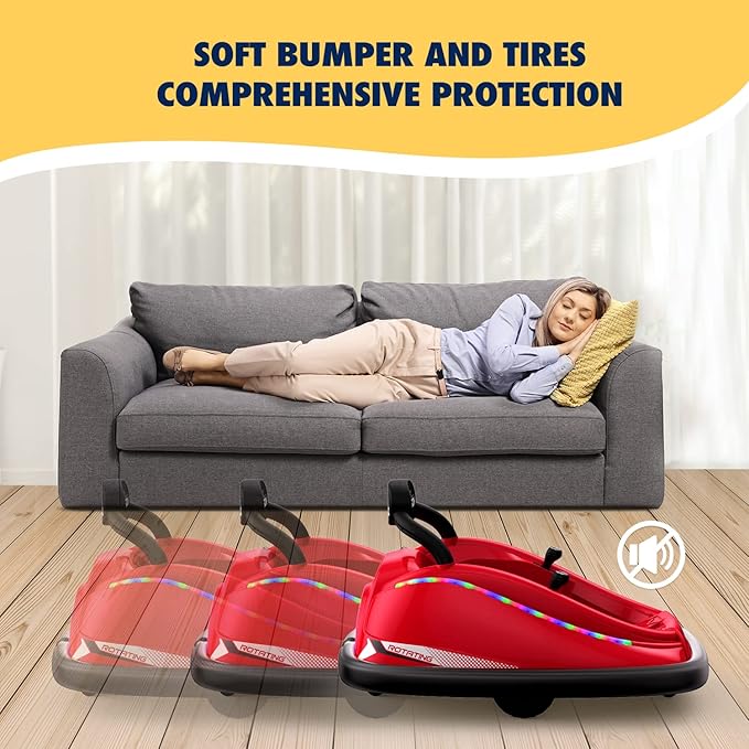 Ride-On Toy, 12V Electric Bumper Car with Remote, Music for Kids Ages 1-6, Unisex Gift, Red