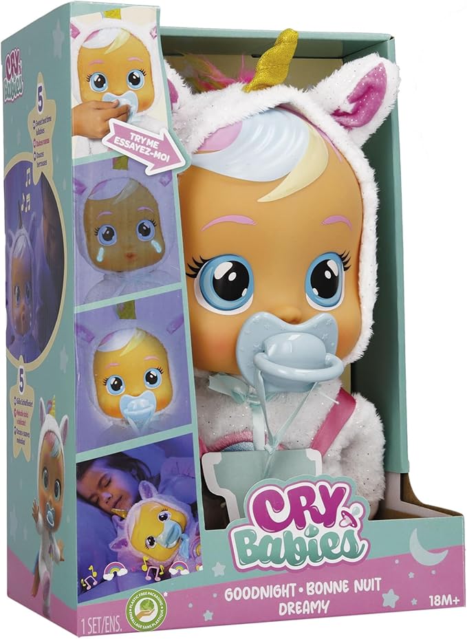 Cry Babies Goodnight Dreamy - Sleepy Time Baby Doll with LED Lights, for Girls and Boys Ages 18M and Up, Multicolor