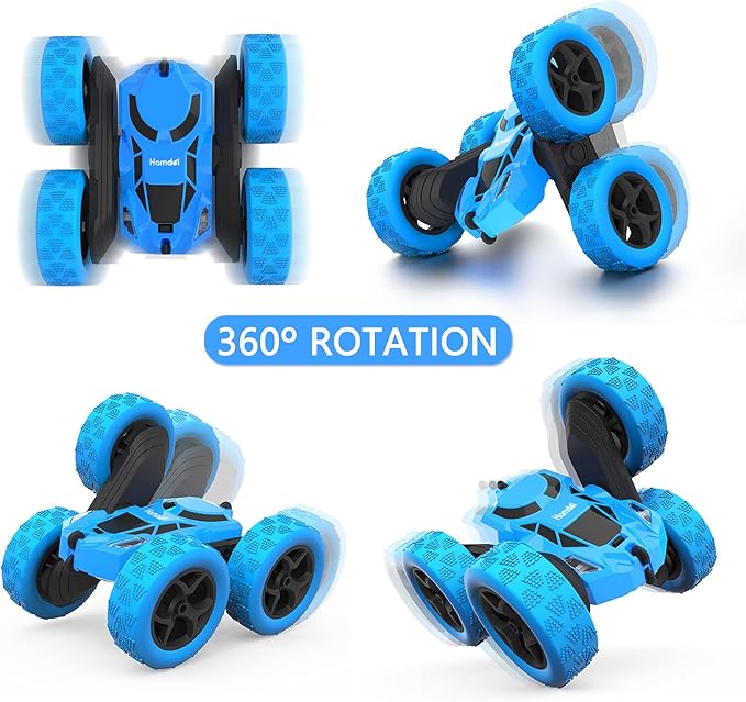 Remote Control Car Double Sided 360°Rotating 4WD RC Cars with Headlights 2.4GHz Electric Race Stunt Toy Car Rechargeable Toy Cars for Boys Girls Birthday (Blue)