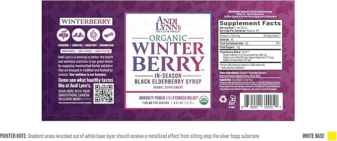 Andi Lynn's Winterberry Black Elderberry Syrup - Includes Black Elderberries, Cinnamon, Ginger, Honey & Lemon - Immune Support for Whole Family - Organic & Great Tasting Syrup 4oz