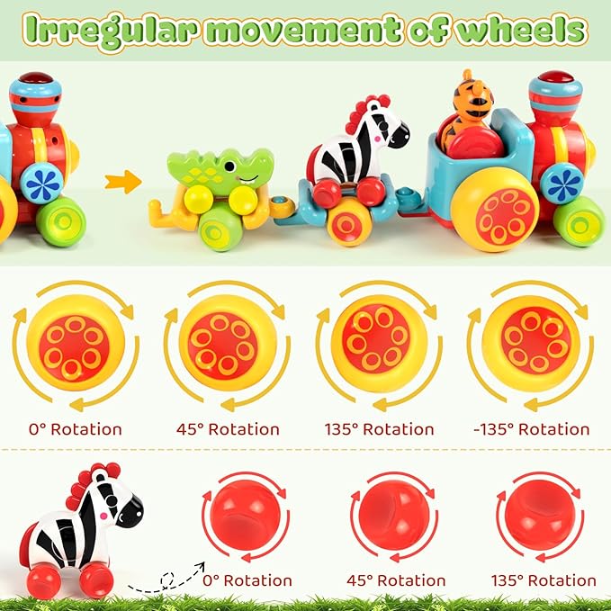 Marstone Baby Toys for 1 2 Year Old Boys and Girls Gifts, Forest Train Car Set for Toddlers 1-2, Push Animal Baby Toys 12-18 Months, Learning Toddler Toys for 1-3 Yr Old Boy Birthday Xmas Gift