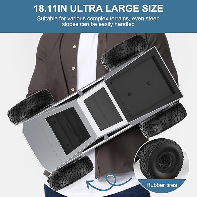 1:8 RC Car, Large Cyber Monster Truck Model 4WD with 2 Batteries and Dual Motors, LED Headlight,Off-Road RC Truck, 2.4GHz All Terrain Off Road Monster Truck for Boys Kids