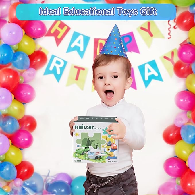 Plastic Puzzles for Kids Ages 3-5 with A Cute Vehicle, Toddler Puzzle Track Play Set Gift, Race Tracks for Kids 3-5, Toys for 3 4 5 6 Year Old Boys Girls, Montessori Toys for Toddler