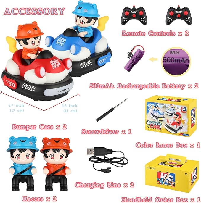 2Pcs Remote Control Cars Toys, Rechargeable RC Speed Bumper Cars, Mini Remote Controlled Ejector Vehicles for Kids Ages 3-8 with Parental Guidance, Birthday Toy Gifts for Toddler Child Teen