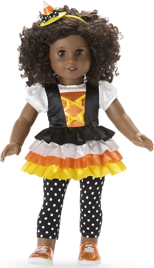 American Girl Trick-or-Treat Candy Halloween Costume for 18 inch Doll Clothes with Polka-dot Leggings, 4 pcs, Ages 6+