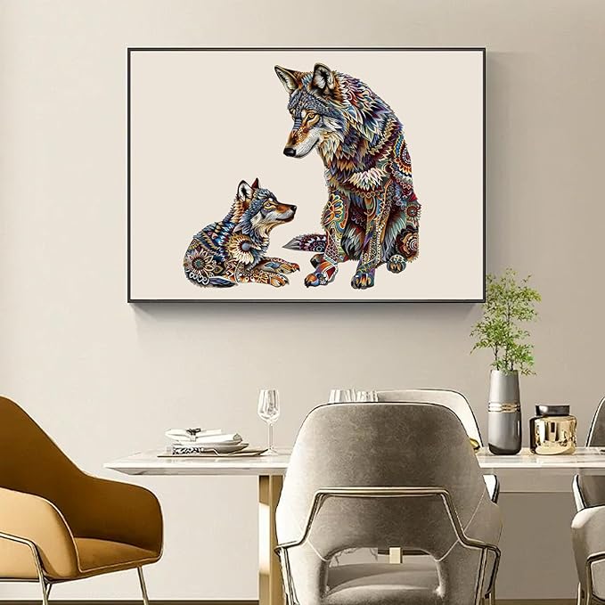 Wolf Family 500 Pieces Wooden Jigsaw Puzzles for Adults with Unique Irregular Shape Fun Challenging Animal Puzzles for Kids and Couples on Birthday,Children’s Day,Christmas 17.5"x18"