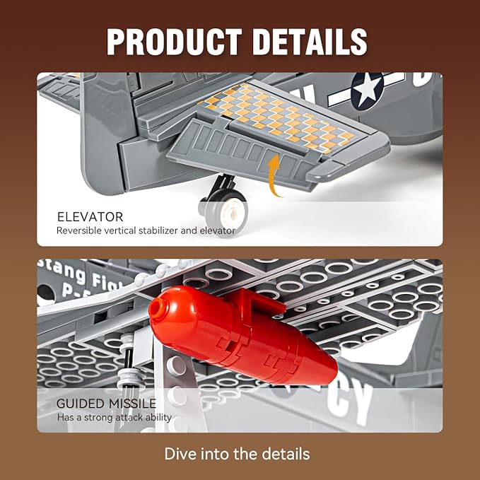 DAHONPA P51 Fighter Military Army Airplane Building Bricks Set, 258 Pieces Air-Force Build Blocks Toy, Gift for Kid and Adult