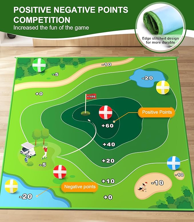 Golf Game: 70"x 70" Plus Size Double Sided Hitting Mat, Ideal Gifts for Kids Adults, 20 Sticky Balls & 10 Darts for Indoor or Backyard Battle Chipping