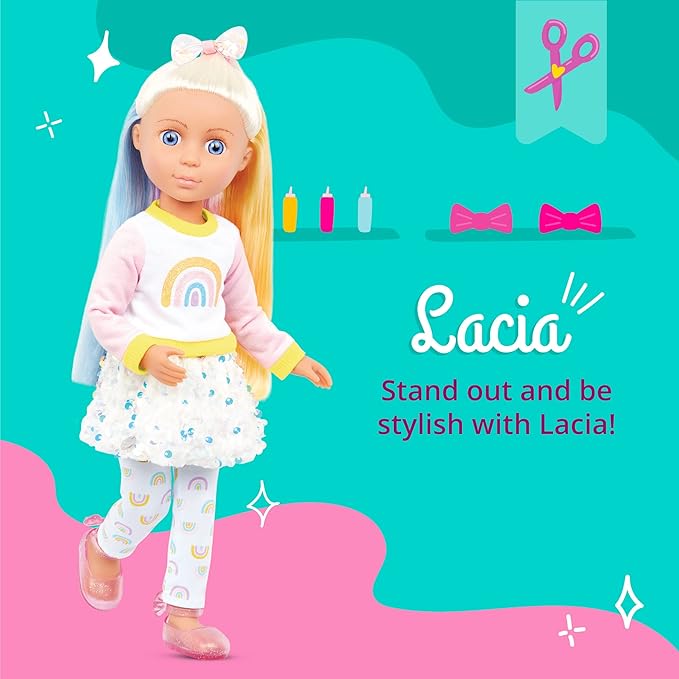 Laica Glitter Girls – 14-inch Play Doll – Blue Eyes & Tricolor Hair, Rainbow Top, Print Leggings – Sequin Skirt, Hair Bow – 3 Years +