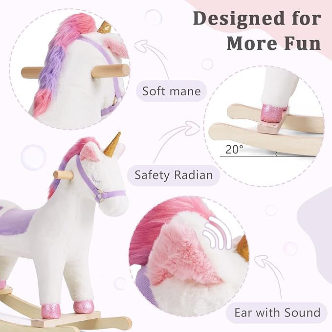 labebe - Toddler Rocking Horse, Ride Unicorn, Kid Ride On Toys for 1-3 Year Old, Plush Animal Rocker with Realistic Sounds, Baby Unicorn Rocker Gift for 12M+ Baby Girls Boys(Purple)