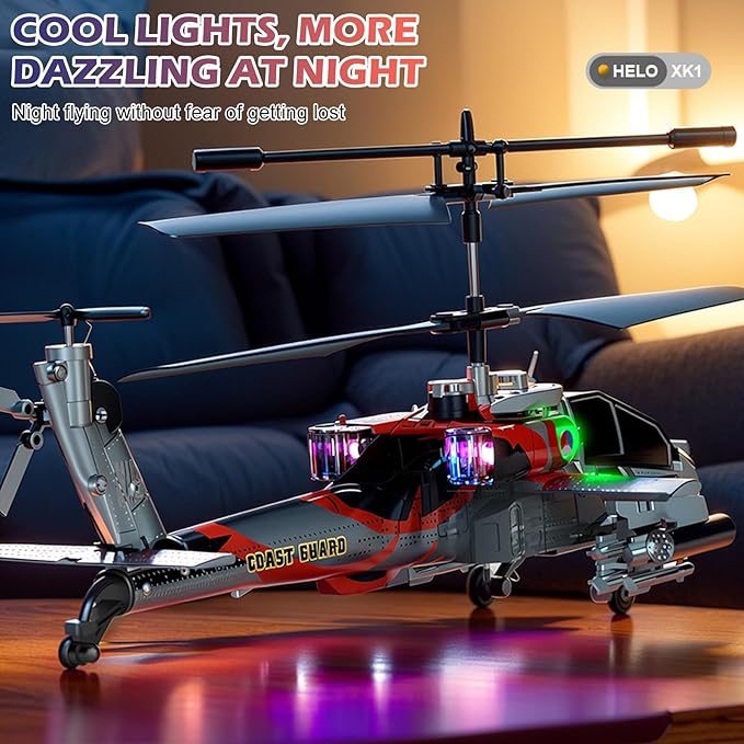 Remote Control Helicopter, 3.5 Channel Military RC Helicopter with LED Light, Altitude Hold, One Key Take Off/Landing, 2.4GHz RC Army Helicopter with 2 Battery for Kids, Boys Girls (Silver)