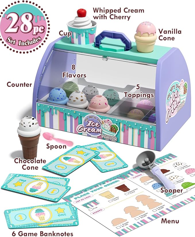 Lehoo Castle Ice Cream Toys for Toddlers 3-5, Toys for 3 4 Year Old Girls, Play Ice Cream Counter Shop Playset for Kids, Gift for Girls Boys 3 4 5 6 Year Old