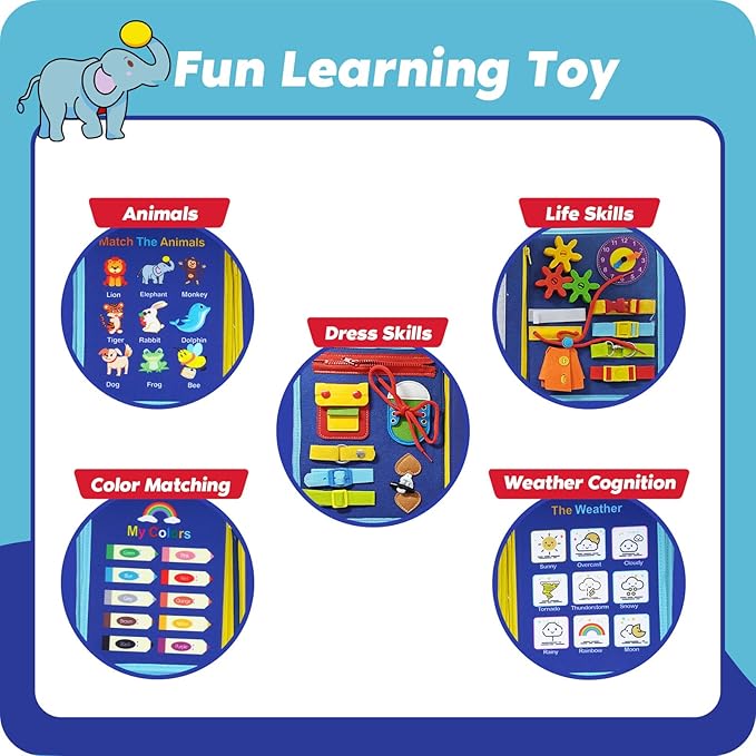 INKLAB Busy Board for 3 Year Old, Montessori Toys for 1-3 Year Old, Toddler Learning Toys Ages 2-4, 3 Year Old Boy Birthday Gift, Busy Board for Toddlers 3+