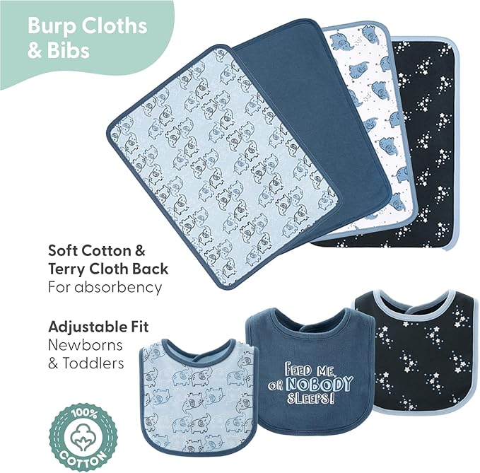 The Peanutshell Baby Layette Gift Set for Boys - 30 Piece Layette Set, Newborn to 9 Months Baby Boy Clothes - Elephant Blue