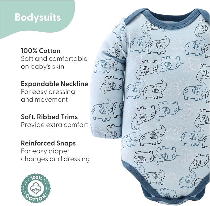 The Peanutshell Baby Layette Gift Set for Boys - 30 Piece Layette Set, Newborn to 9 Months Baby Boy Clothes - Elephant Blue
