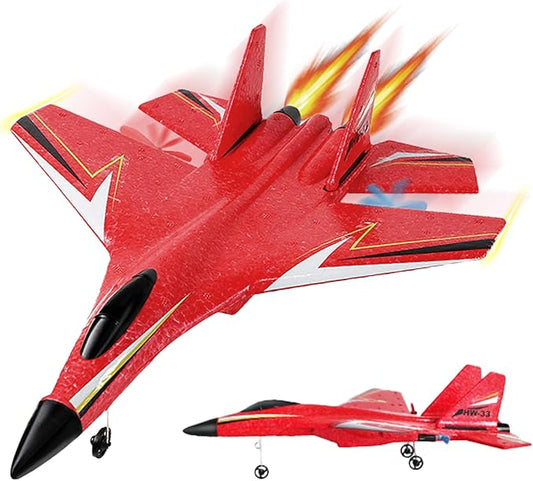 RC Plane Remote Control Glider Airplanes, 2.4 GHZ Remote Control Airplane with Auto Balance Gyro, with Light Strip, Beginner's Choice (Red)