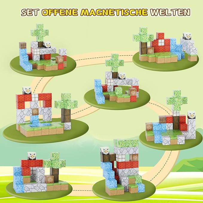 Magnetic Blocks - 48PCS Magnets Building Blocks World Set for Kids Ages 3-5 5-7 8-12, Magnetic Tiles Games Preschool Toys for 3 4 5 6 7 8 Year Old Girls Boys Gifts