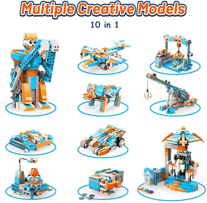Robot S Robot Building Kit, 10 in 1 Programmable APP RC Airplane Robotics Coding Kit, Includes Large Storage Organizer with Sorting Plate, Birthday Gifts for Boys Girls Aged 7-12 (389 Pcs)