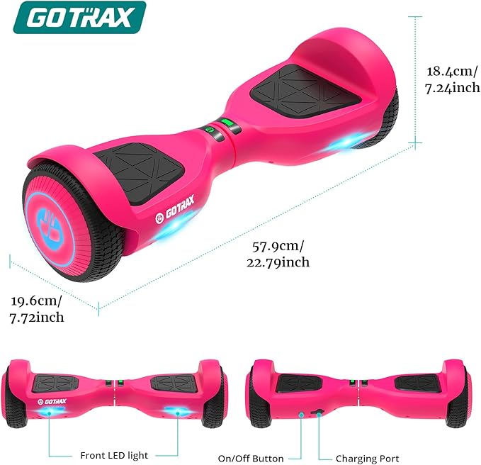 Gotrax Hoverboard with 6.5" LED Wheels & Headlight, Max 4/5 Miles Range, 6.2mph Power by Dual Brushless Motor, UL2272 Certified and 50.4Wh/65.52Wh Battery Self Balancing Scooters for 44-176lbs Kids