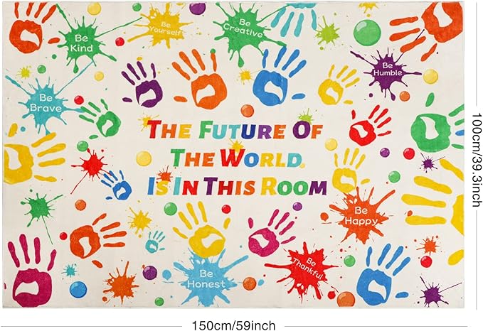Colorful Kids Handprints Area Rug, Non-Slip Play Mat, Ultra Soft Thick Plush Indoor Rug for Playroom, Classroom, Nursery Decor (59 X 39.4 INCH)