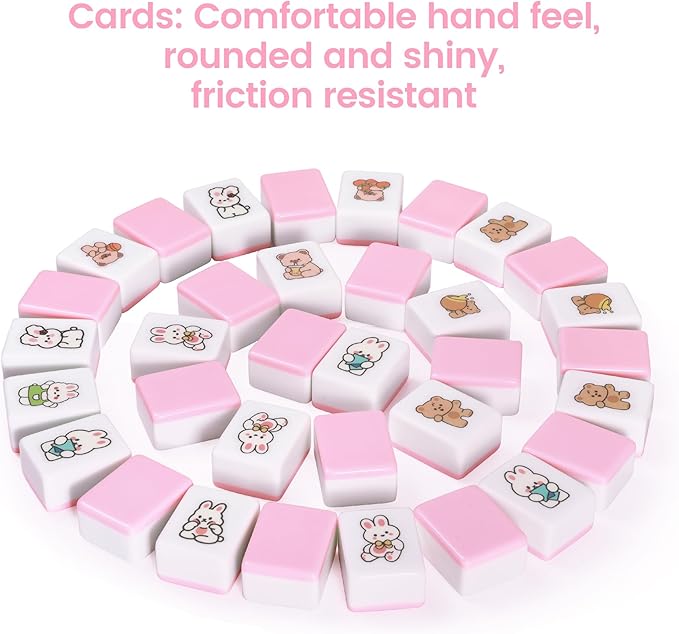 2 Player Mahjong Tile Game，49-Piece Vita Mahjong Tiles (1.4") with Non-Slip Mat & Stickers, Portable Travel Mahjong Block Set for Adults/Kids with a Storage Box